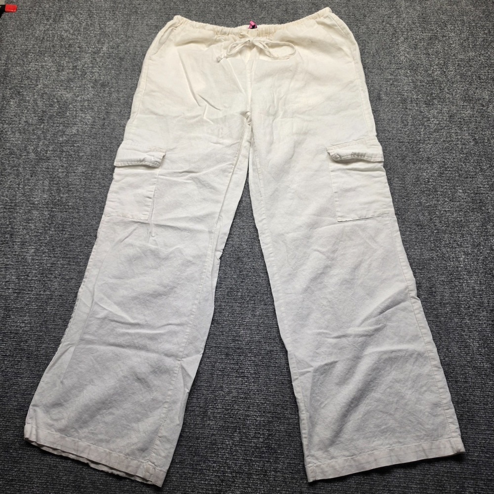 Edikted White Linen Look Cargo Pants Womens Medium Elastic Drawstring Wide Leg Y